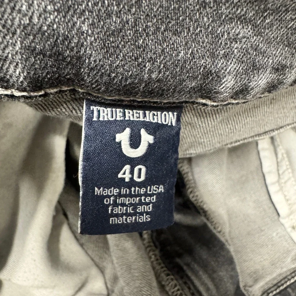 True Religion Jeans Mens 40 (40x32 ACTUAL) Geno Slim Flap Pocket Gray Denim